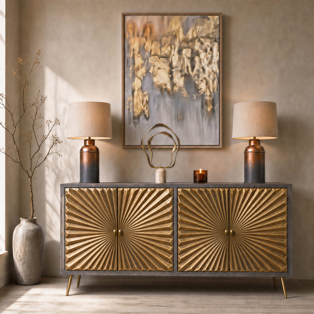 Brass Starburst Geometric Gold Sideboard
