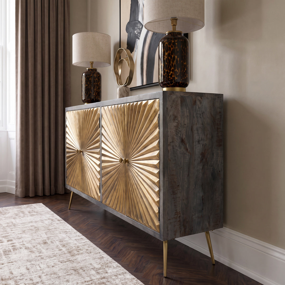 Brass Starburst Geometric Gold Sideboard