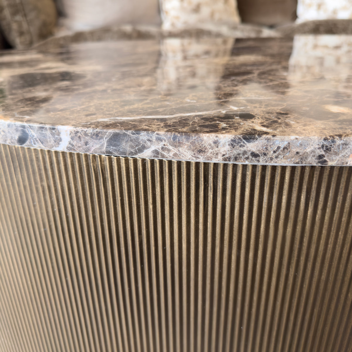 Brown Marble & Glass Organic Coffee Tables - Set of 2