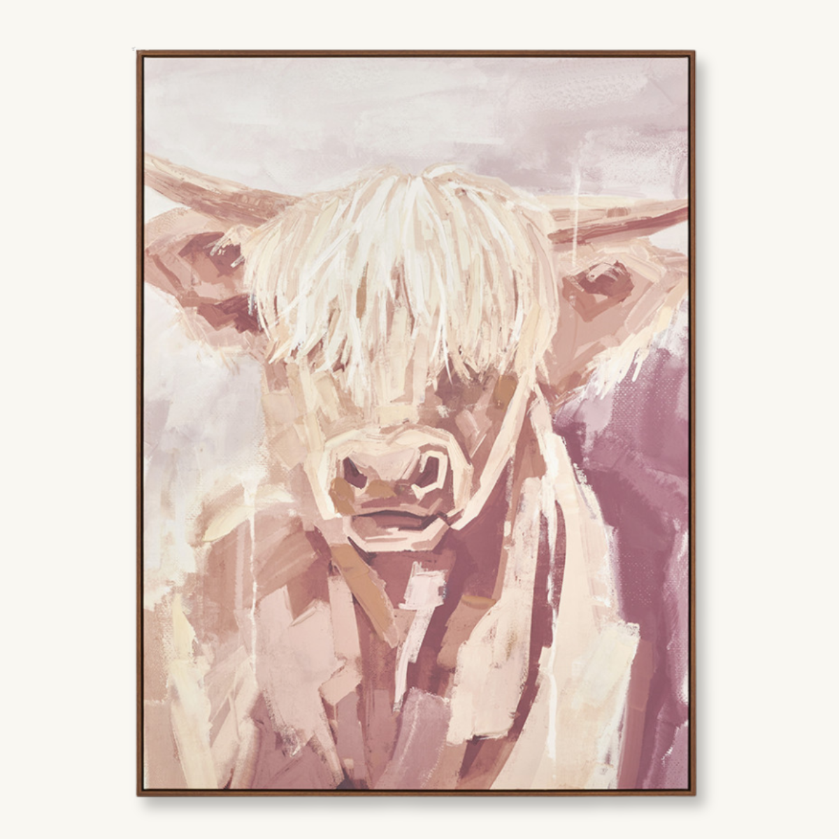 Burgundy & Neutral Highland Cow Canvas
