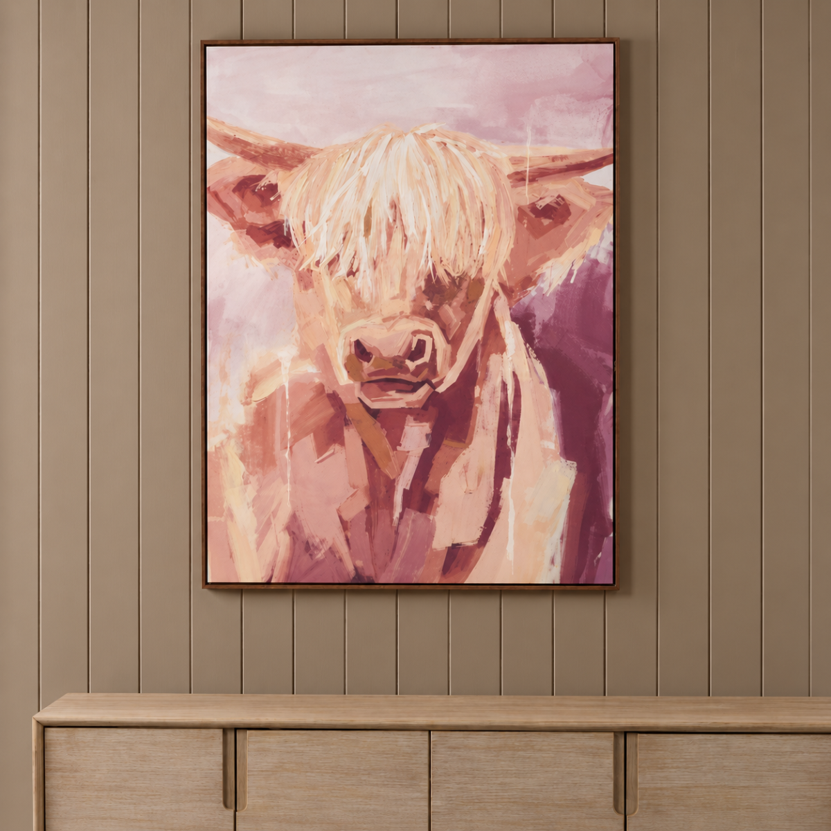Burgundy & Neutral Highland Cow Canvas
