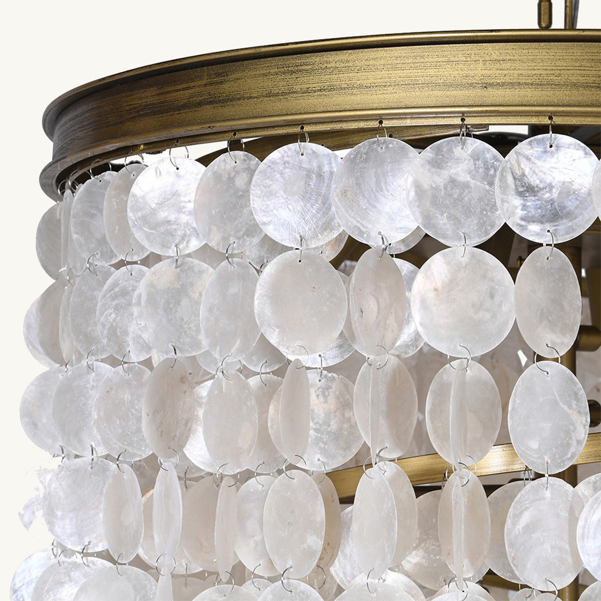 Chandelier with white circular beads and gold frame