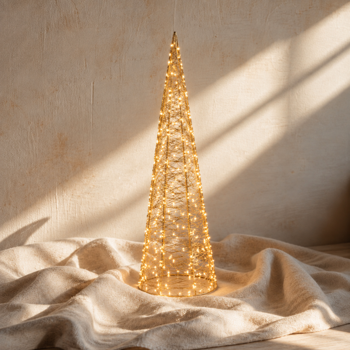 LED Gold Delicate Wire Cone Tree - Small