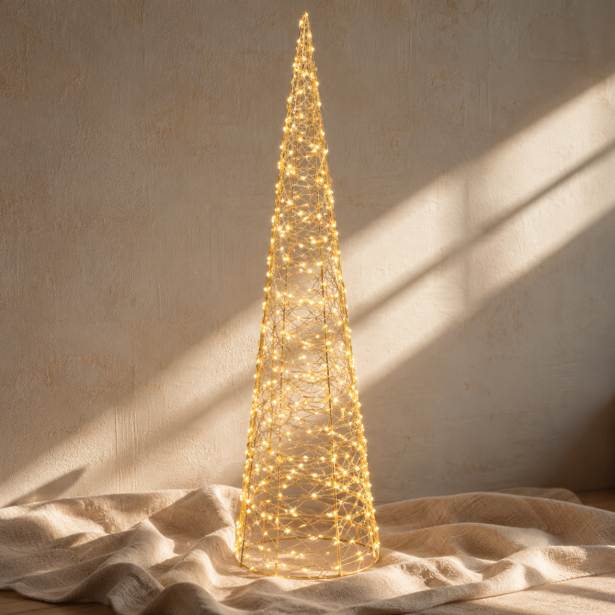 LED Gold Delicate Wire Cone Tree - Large