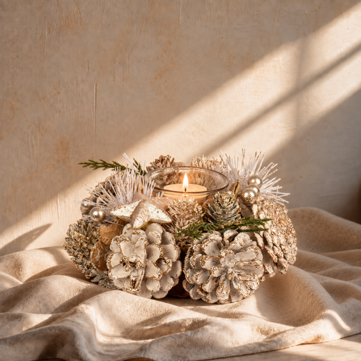 Frosted Star & Pinecone Tealight Holder