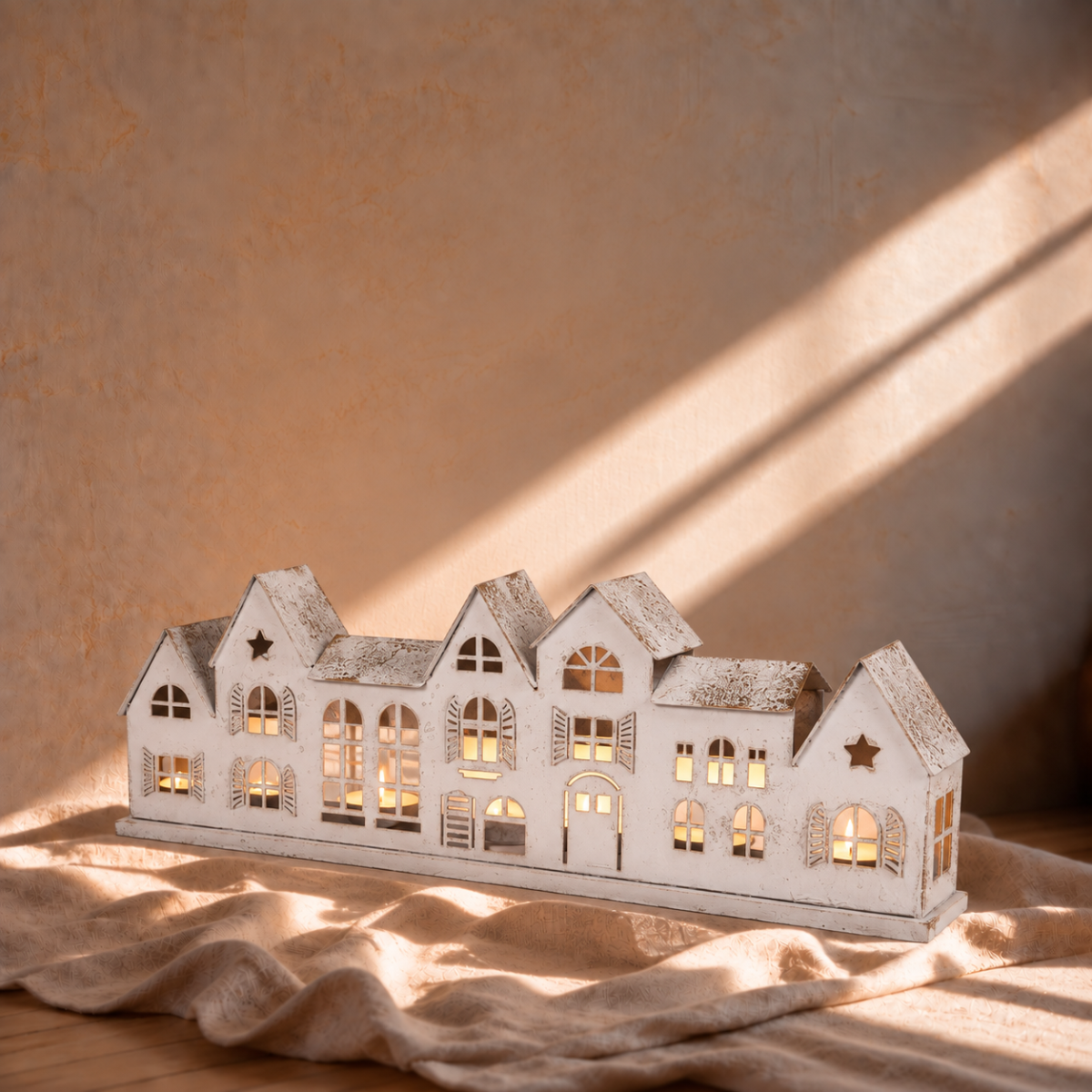 White Townhouse Street Candleholder