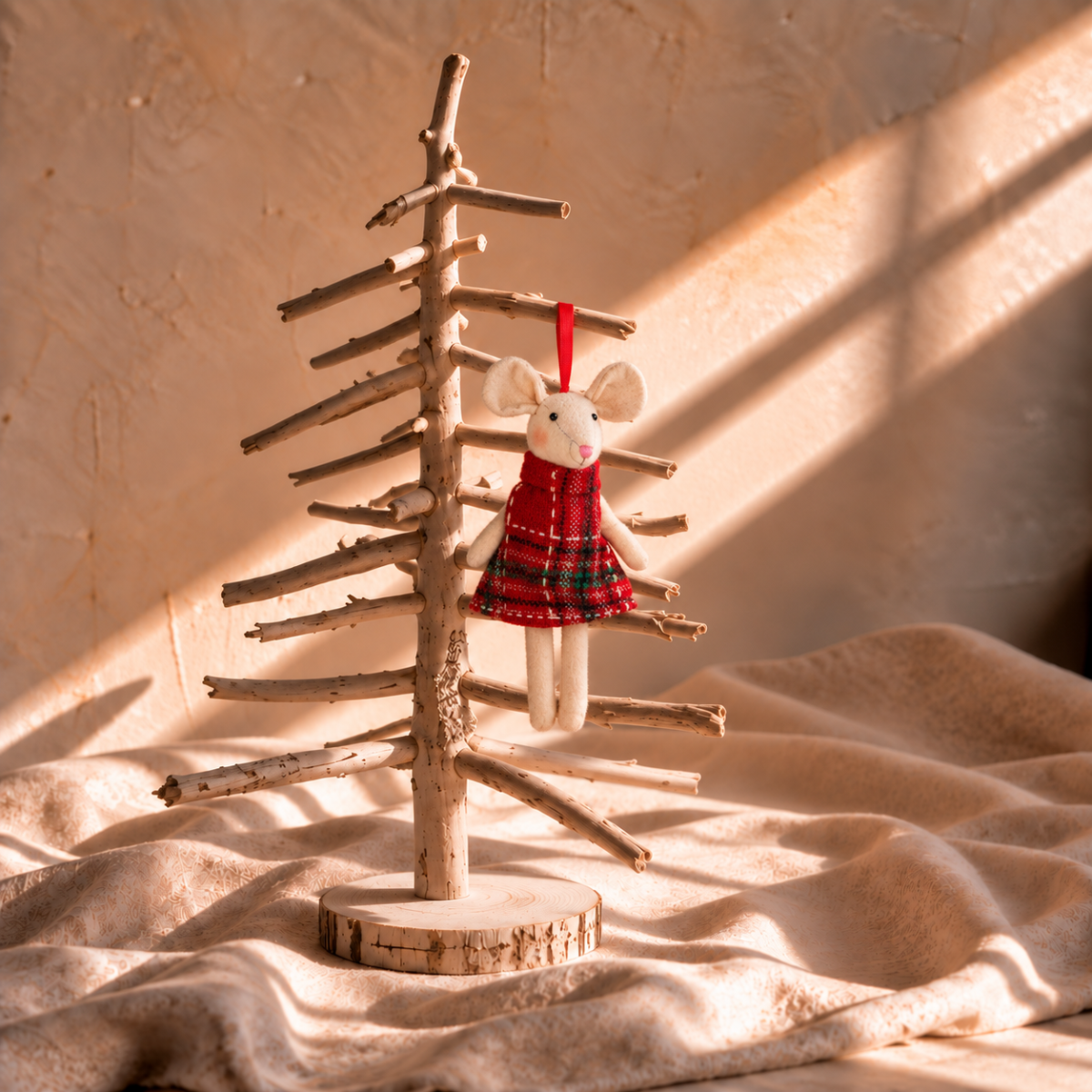 Red Tartan Dress Mouse Bauble