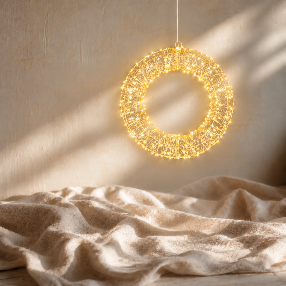 LED Gold Hanging Wreath