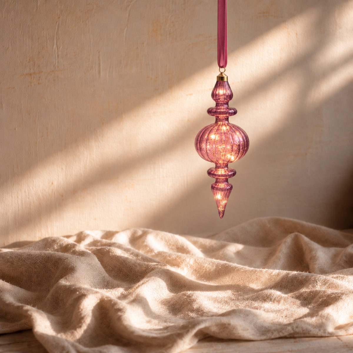 LED Pink Hanging Finial on Ribbon