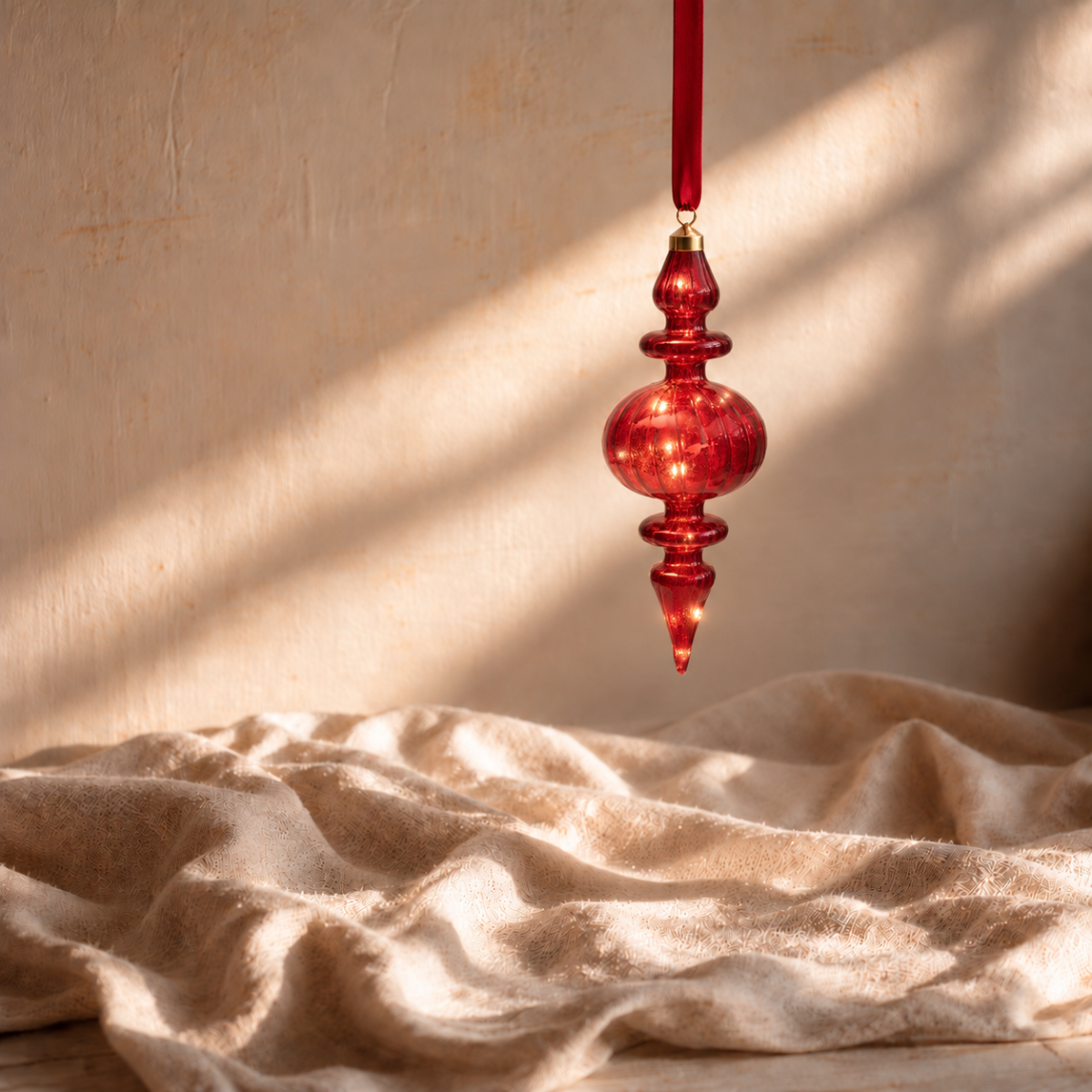 LED Red Hanging Finial on Ribbon