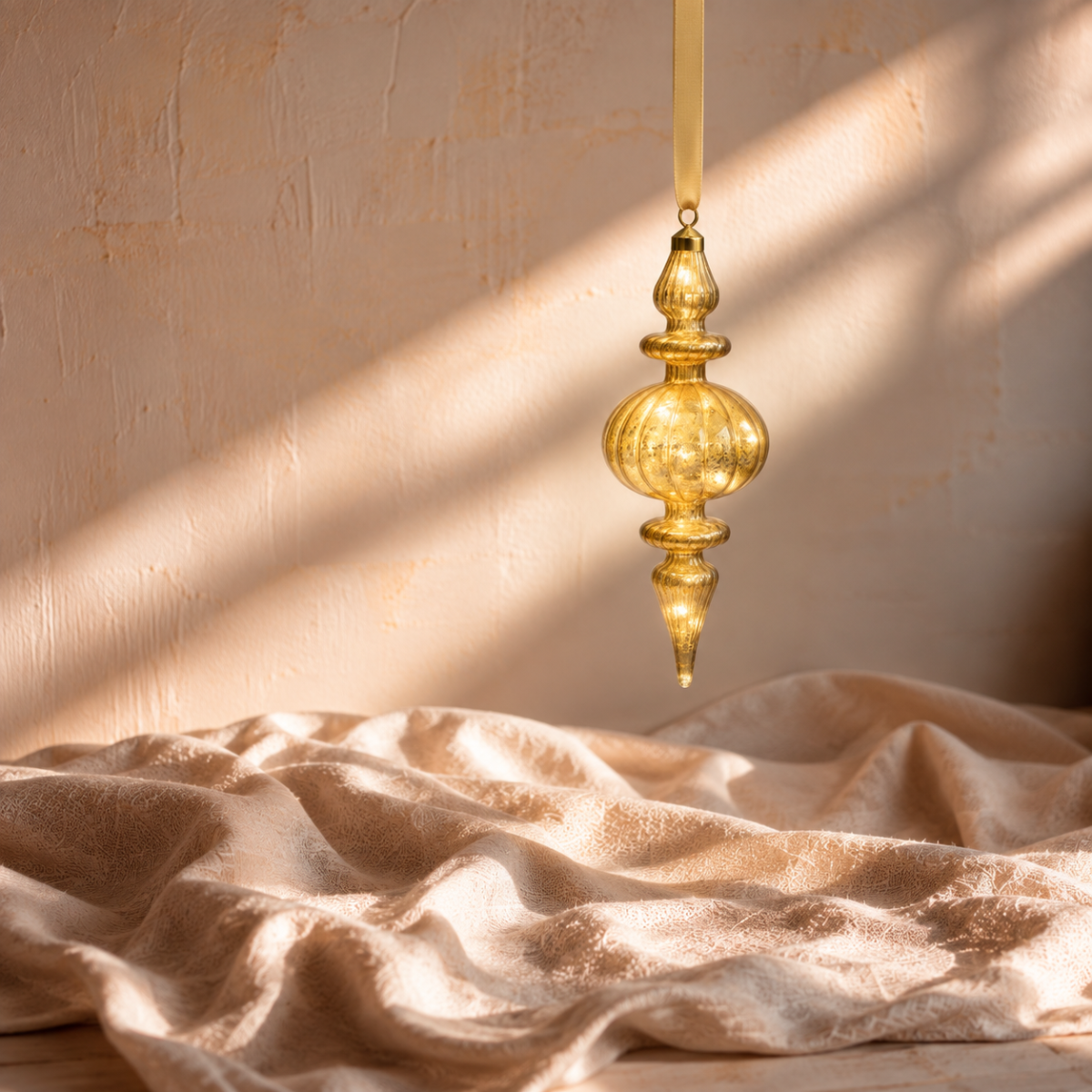 LED Gold Hanging Finial on Ribbon