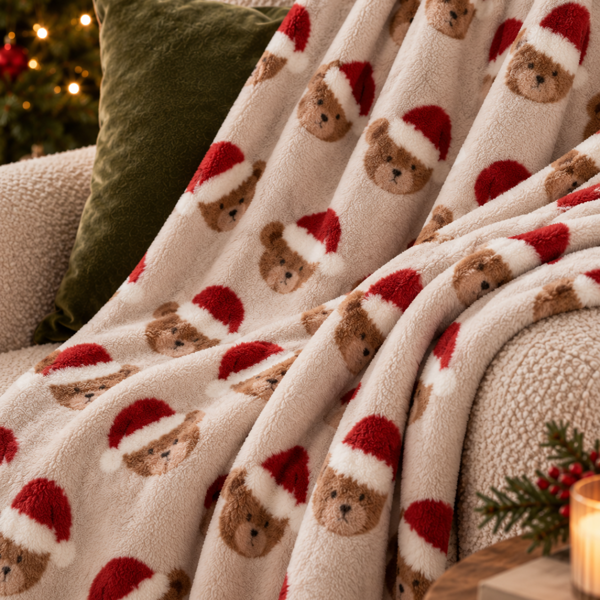 Santa Hat Teddy Bear Throw