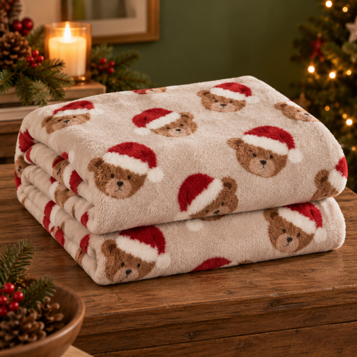 Santa Hat Teddy Bear Throw