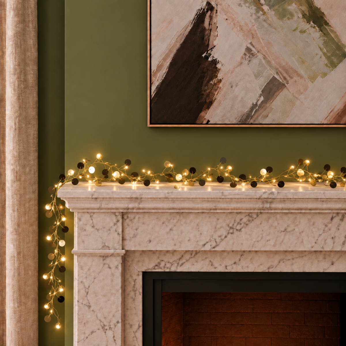Golden Sequin Embellished String Lights - 80L