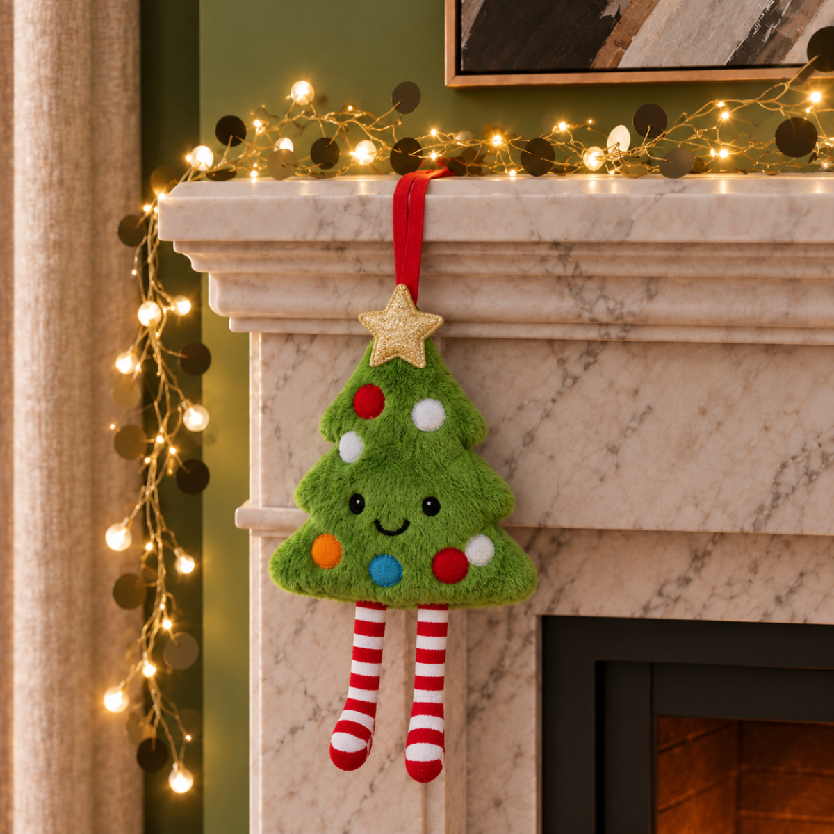 Happy Green Christmas Tree Plush Bauble