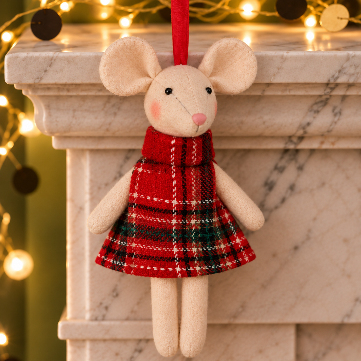 Red Tartan Dress Mouse Bauble