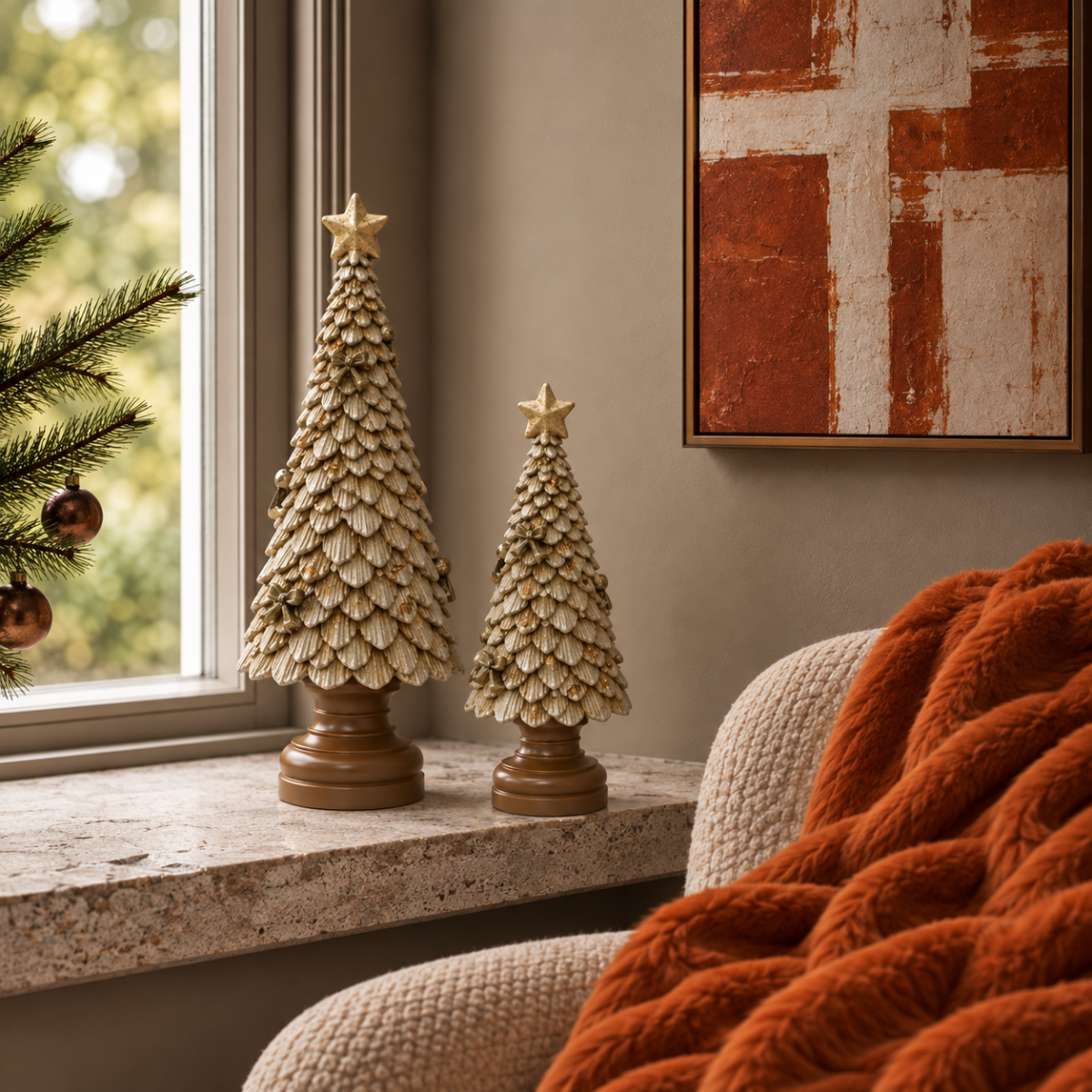 Gold Textured Bow Tree Statue - Large