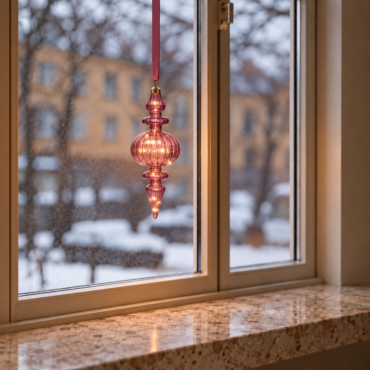 LED Pink Hanging Finial on Ribbon