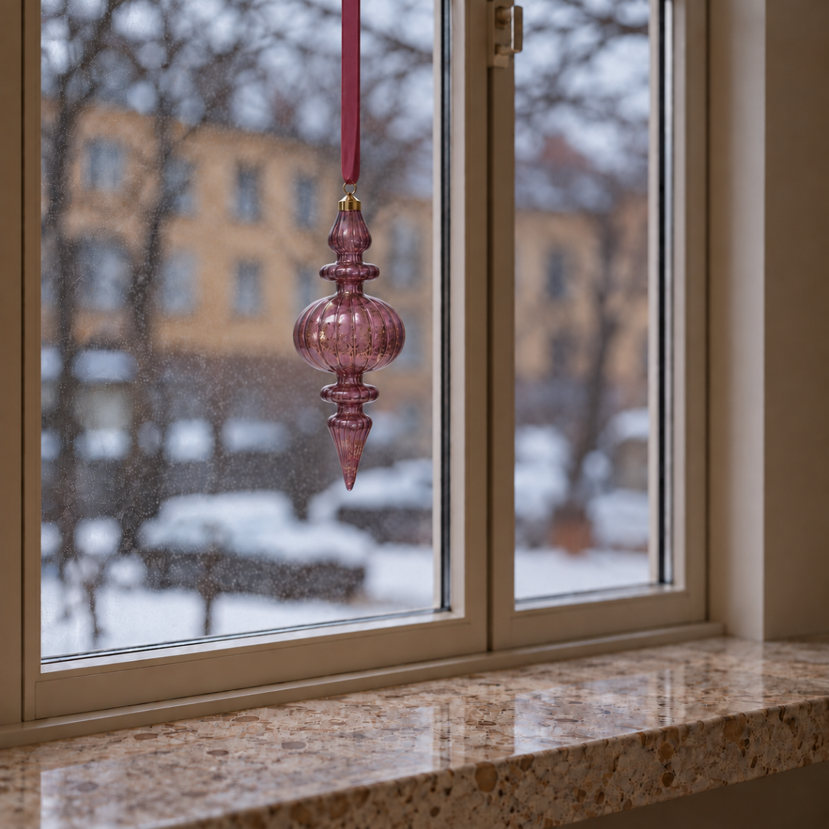 LED Pink Hanging Finial on Ribbon