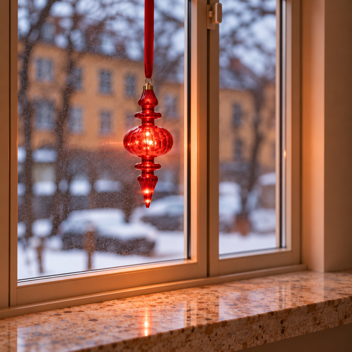 LED Red Hanging Finial on Ribbon