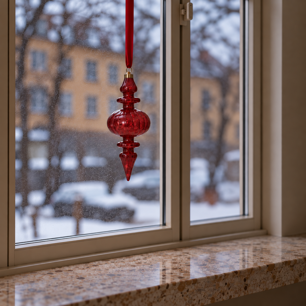 LED Red Hanging Finial on Ribbon