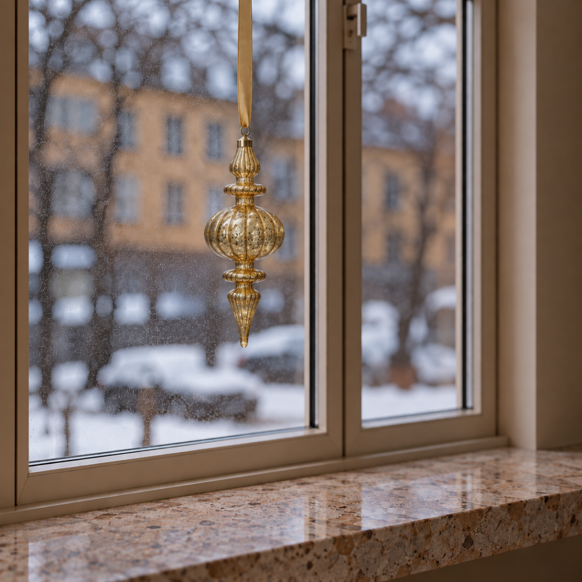 LED Gold Hanging Finial on Ribbon