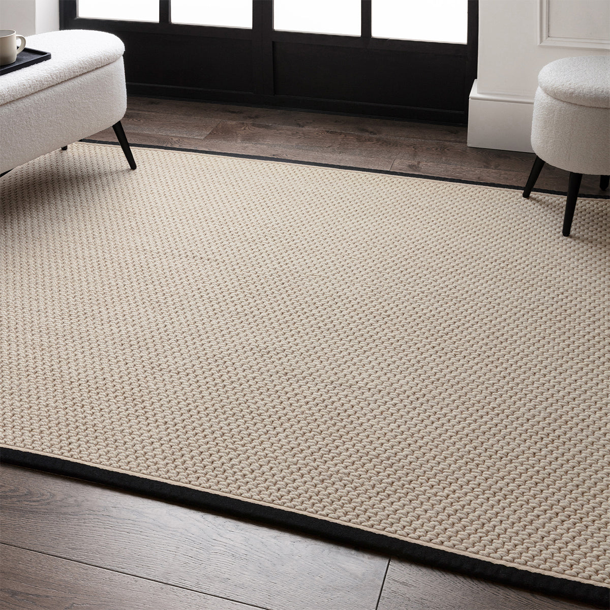 Cream Douple Loop Border Rug - Various Sizes
