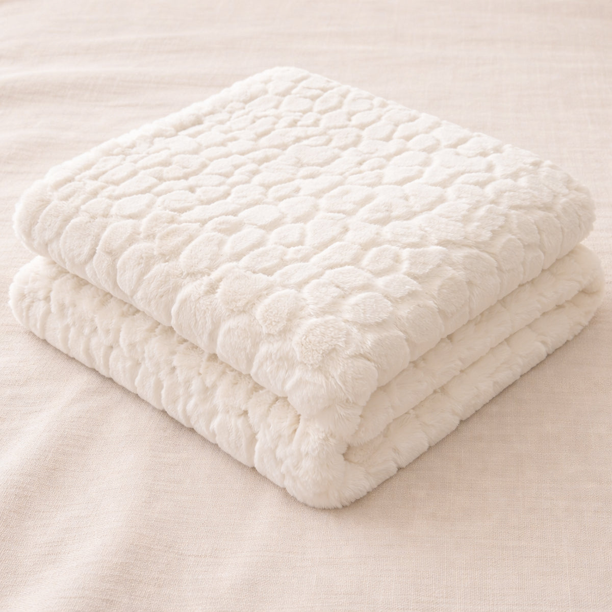 Off White Pebble Cut Faux Fur Throw - 150x200cm