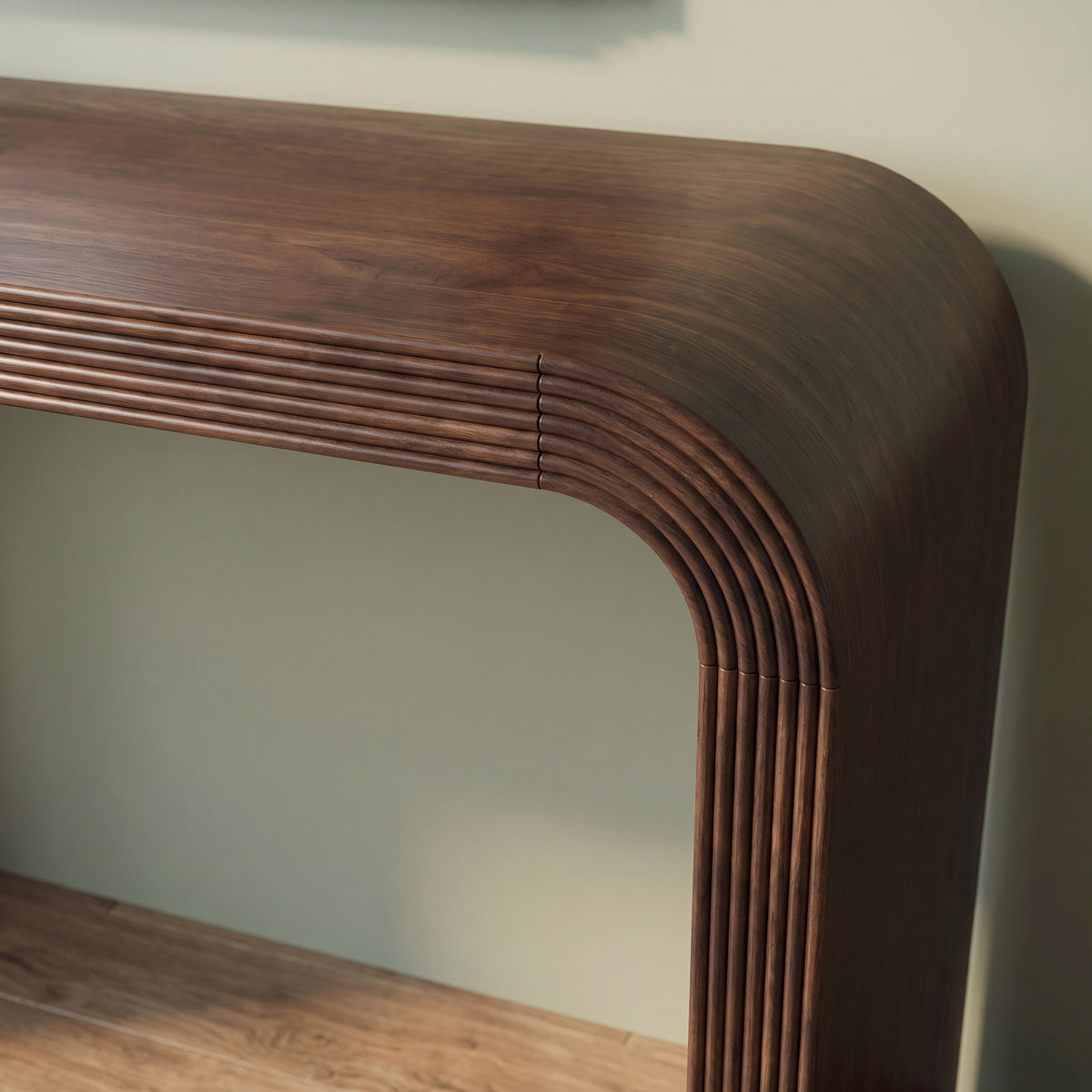 Curved Edge Ridged Oak Console Table