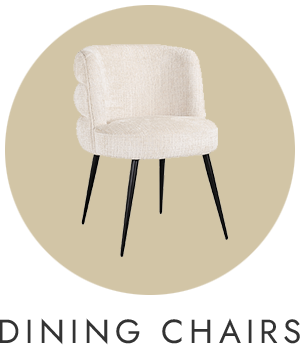 Beige upholstered dining chair with black legs on a beige background
