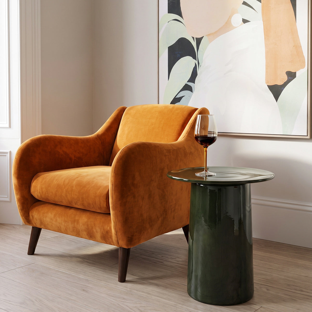 Dark Green Stoneware Cylindrical Side Table