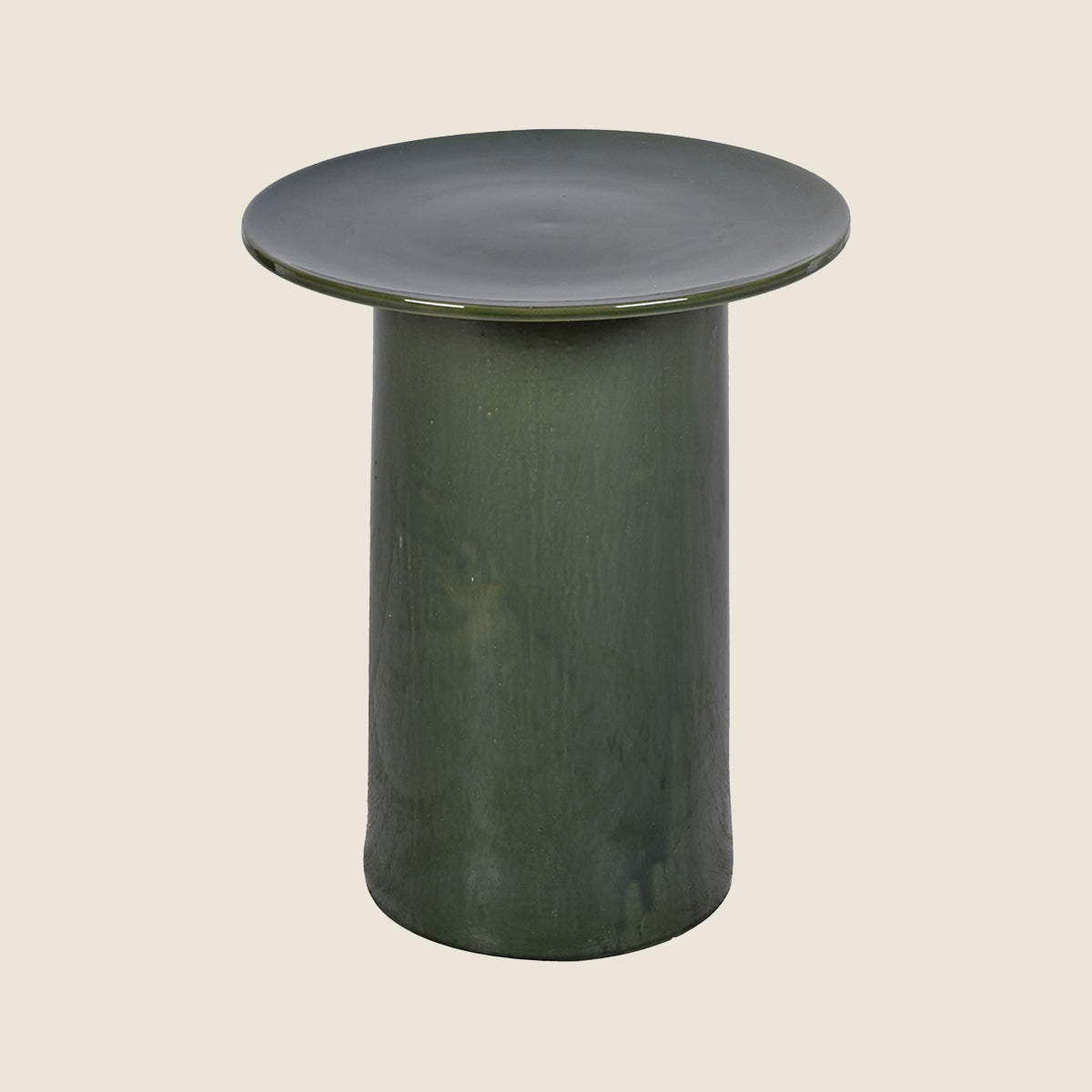 Dark Green Stoneware Cylindrical Side Table