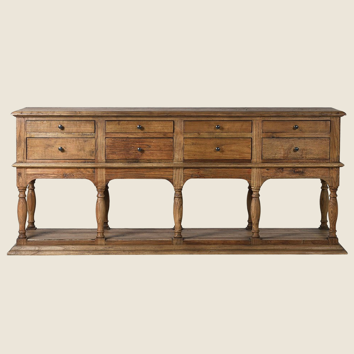 Dark Pine Wood 8 Drawer Console