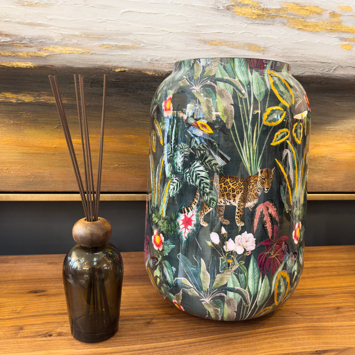 Deep Green Tiger Tropical Print Vase - Small