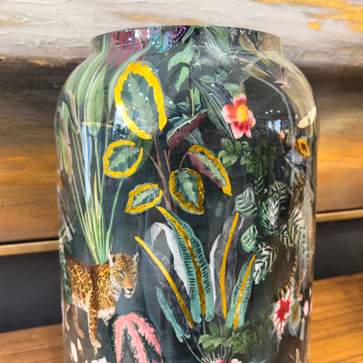 Deep Green Tiger Tropical Print Vase - Small