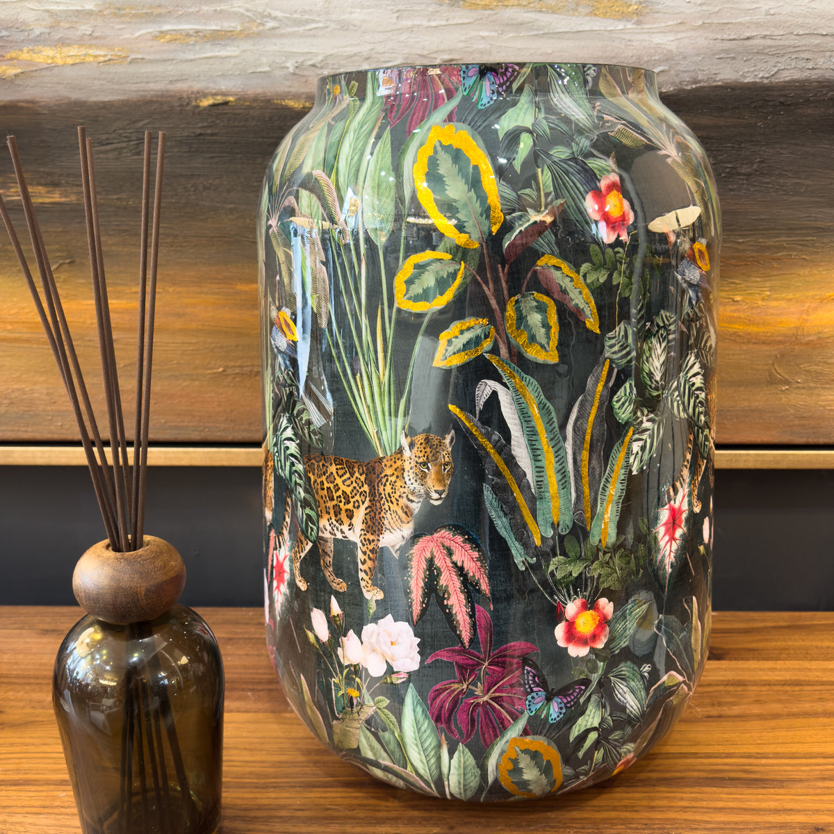 Deep Green Tiger Tropical Print Vase - Small
