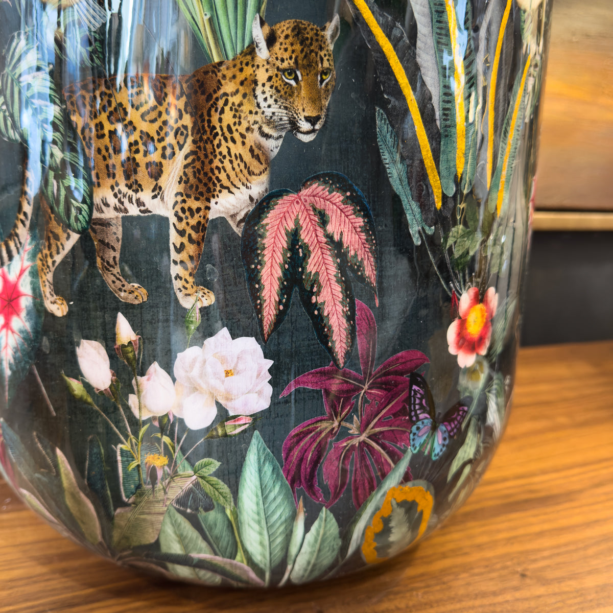 Deep Green Tiger Tropical Print Vase - Small