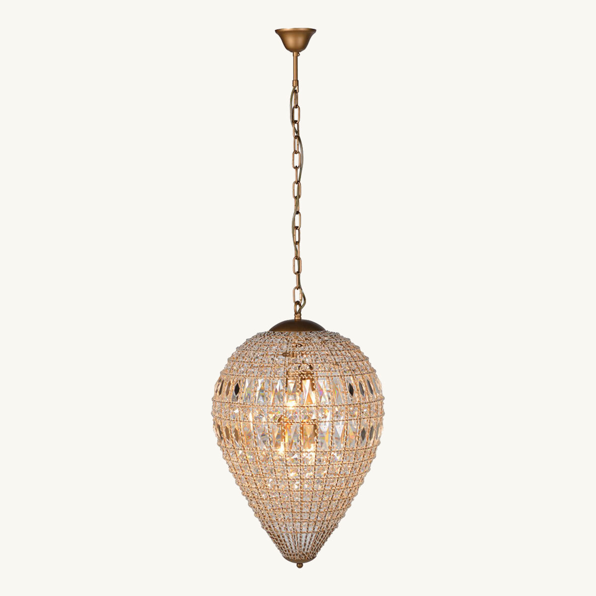 Decorative pendant light with crystal details on a white background