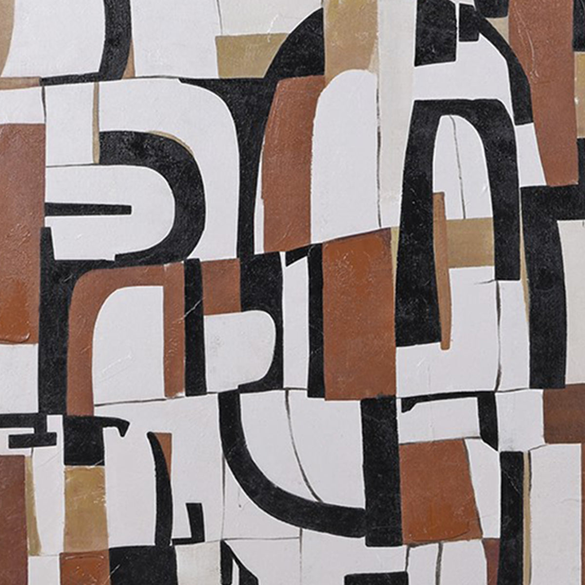Abstract pattern with geometric shapes in black, brown, and white.