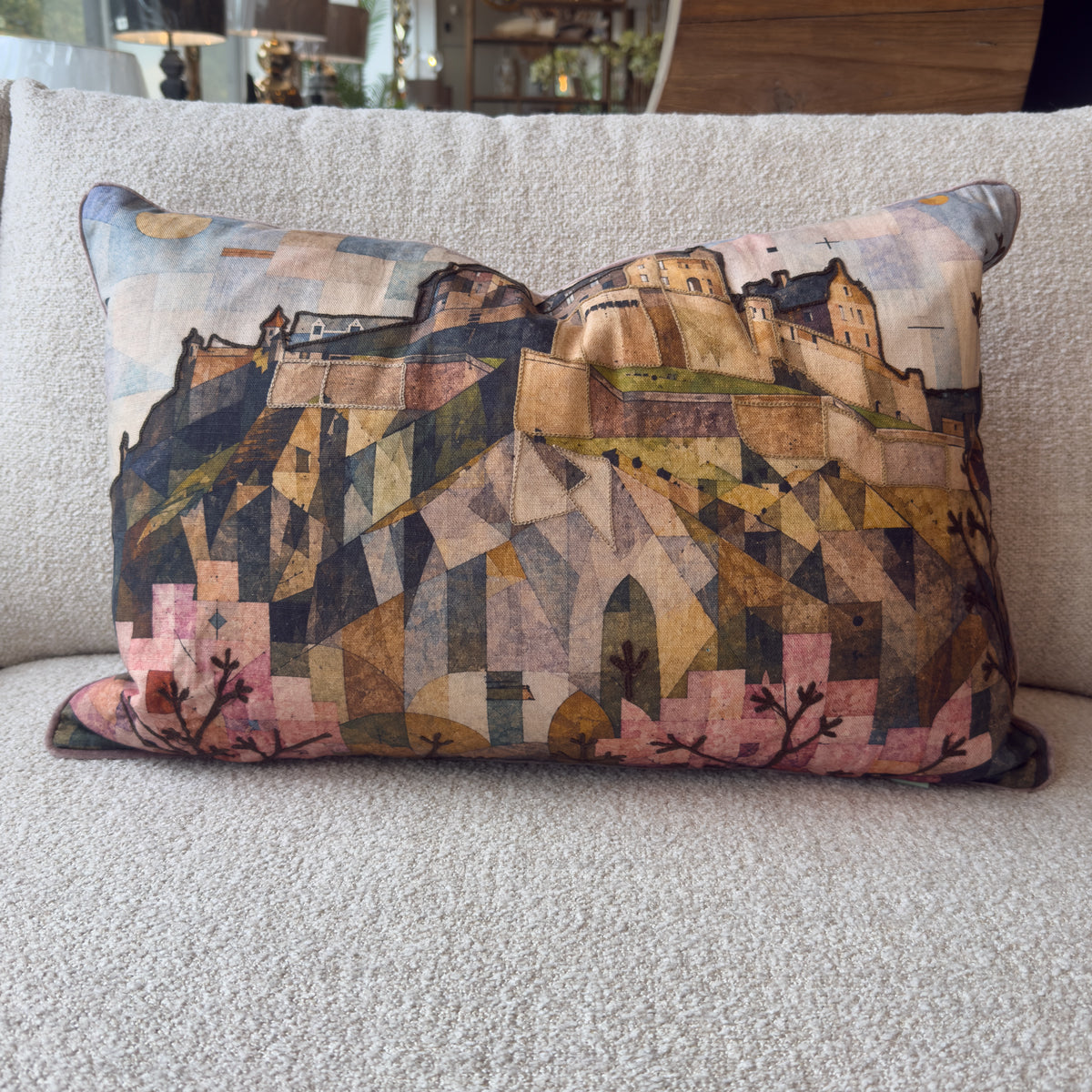 Pastel Multicoloured Edinburgh Castle Cushion - 40x60cm