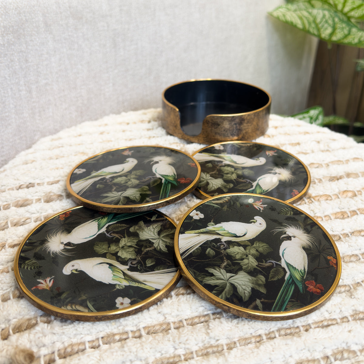 Green & Gold Tropical Parrot Coasters - Set of 4