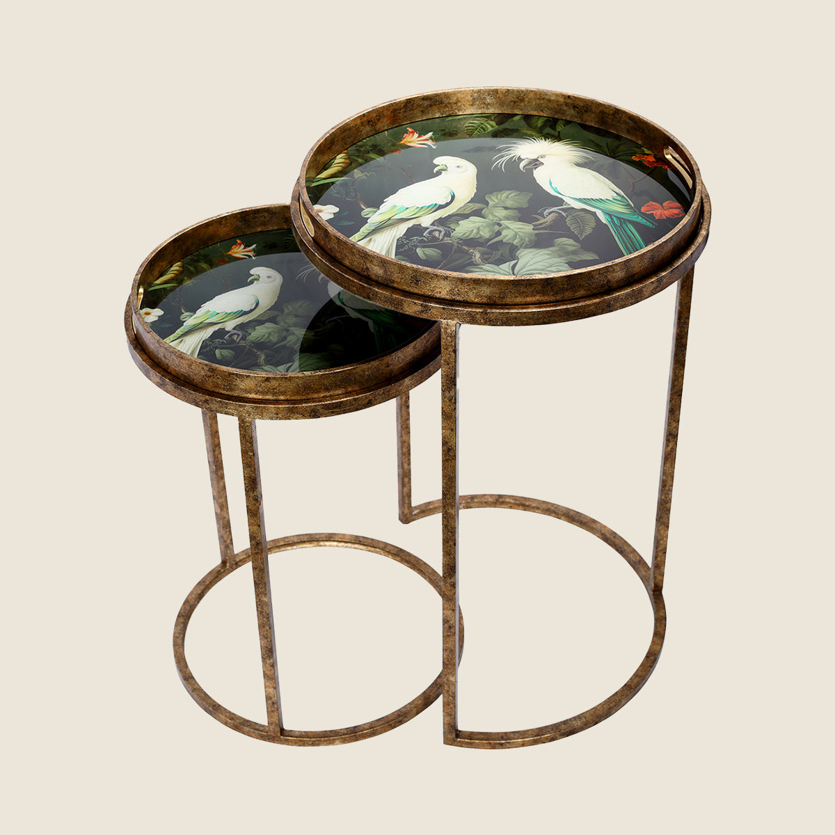 Green & Gold Tropical Parrot Tray Tables - Set of 2