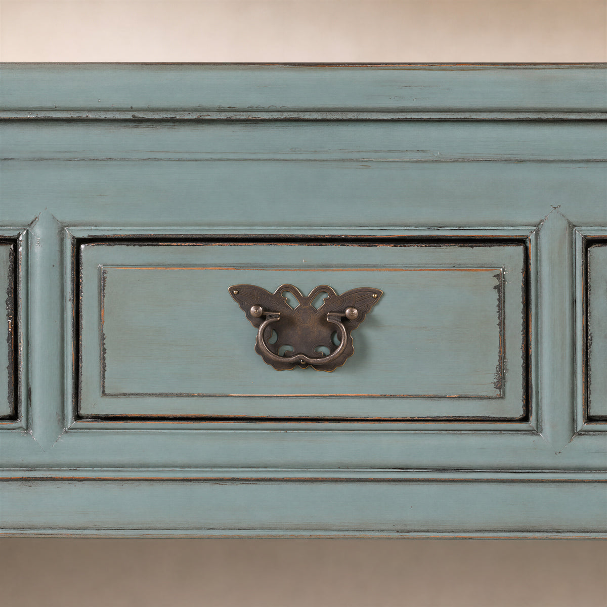 Grey Blue 5 Drawer Lacquered Console