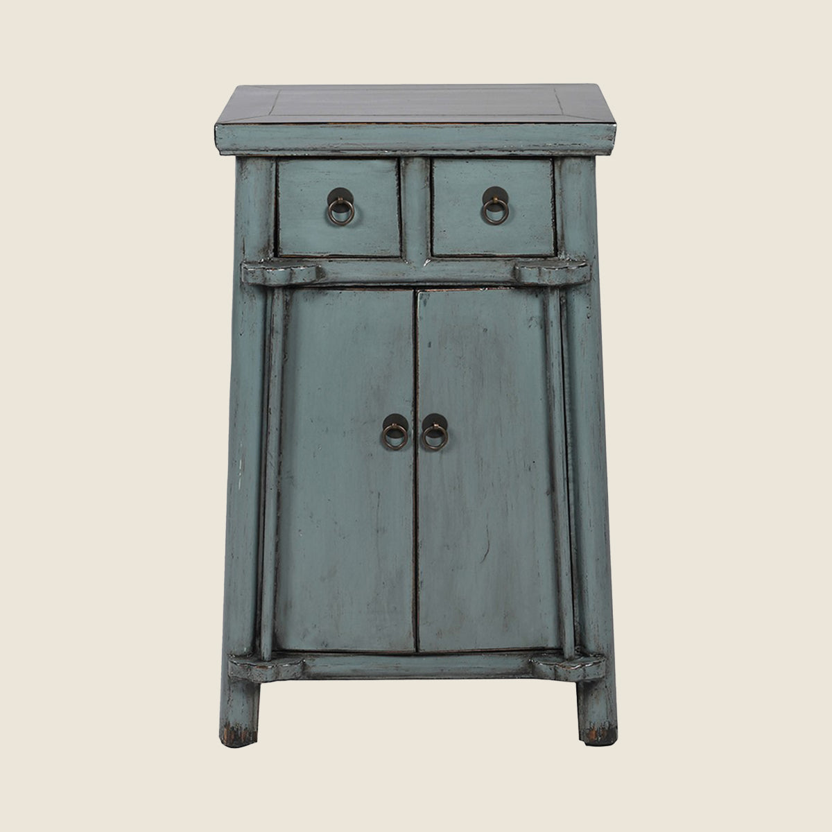 Grey Blue Laquered Pine 2 Door Side Table