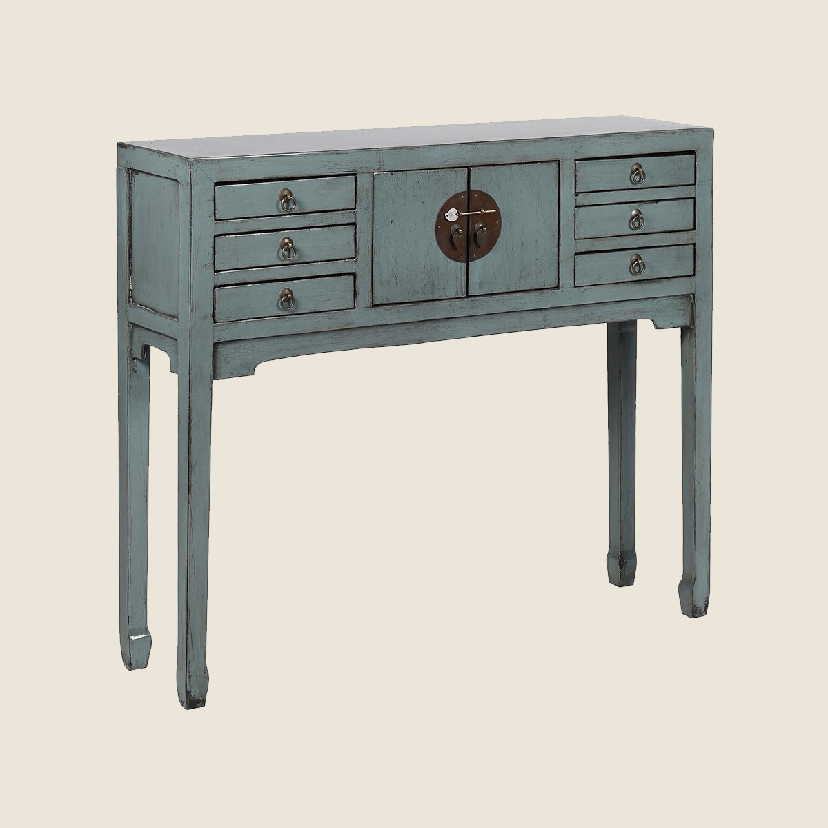 Grey Blue Laquered Pine & Copper Console