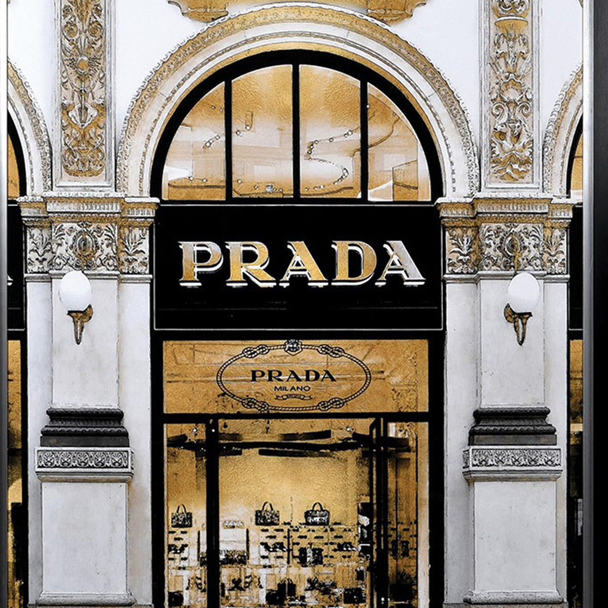 A close up of an Italian fashion brand's storefront in Milan.