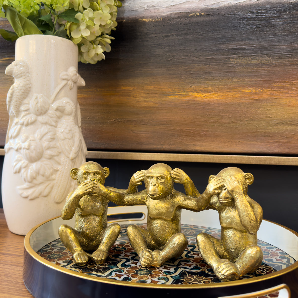 Linked Arm See No Evil Monkeys - Gold