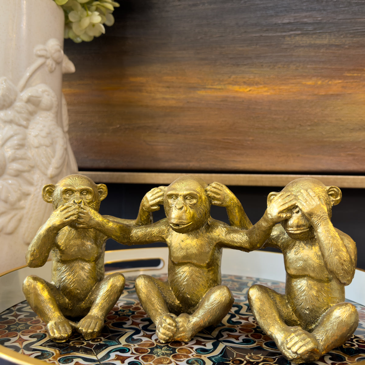 Linked Arm See No Evil Monkeys - Gold