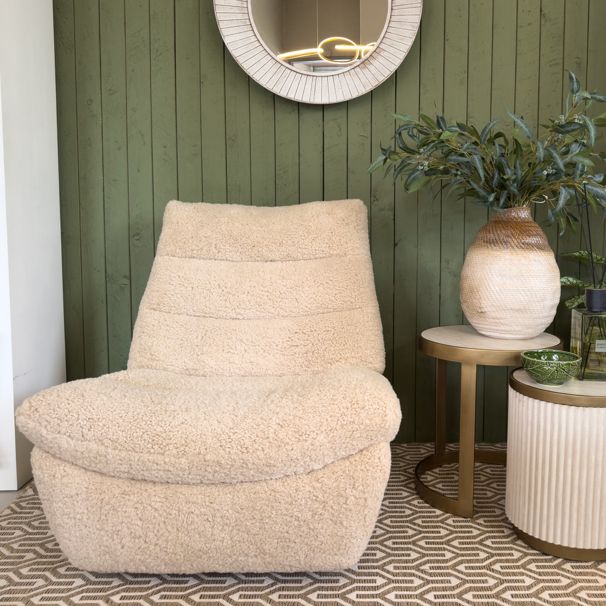 Luxe Beige Faux Sheepskin Recliner Chair