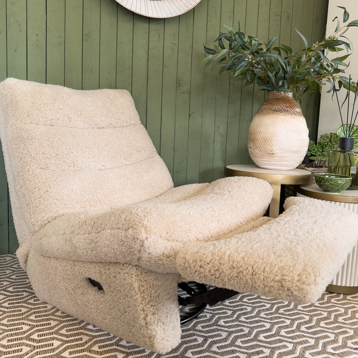 Luxe Beige Faux Sheepskin Recliner Chair
